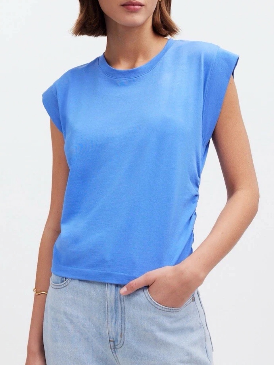 New Xxl Madewell Blue Side Cinch Ruched Muscle Tee